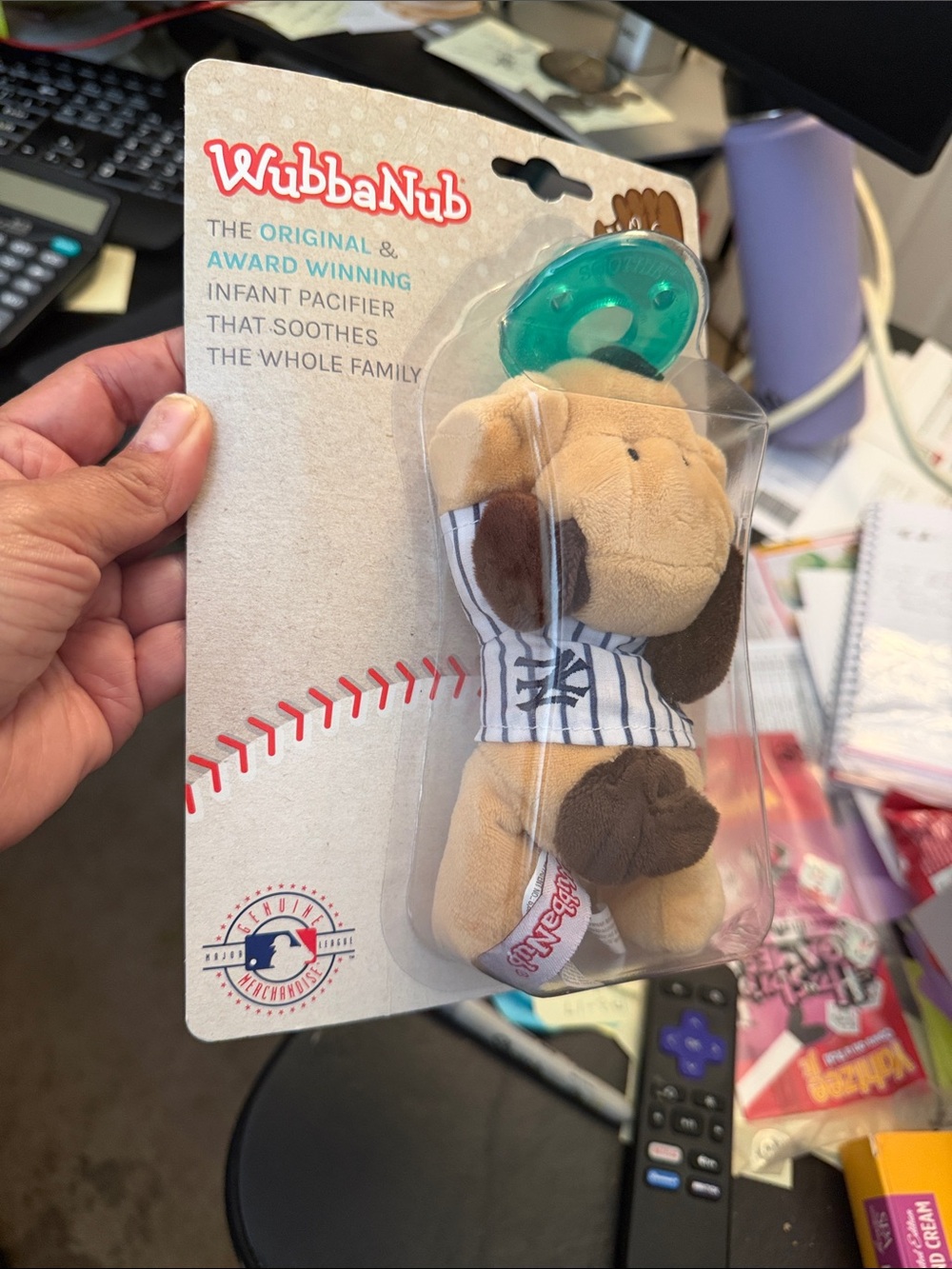 WubbaNub Plush Puppy Pacifier - Brown Plush with Teal Pacifier